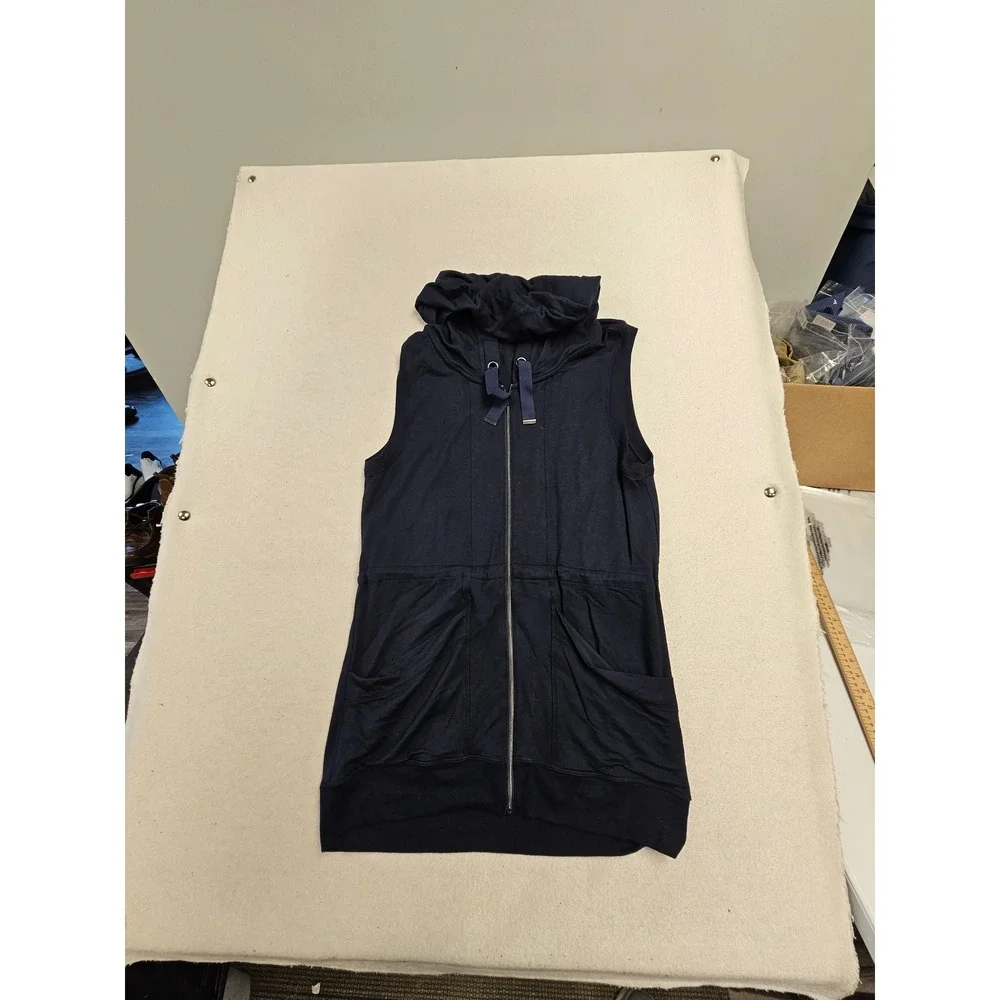 Athleta Navy Blue Sleeveless Full Zip Hoodie‎ Modal Blend Vest XS